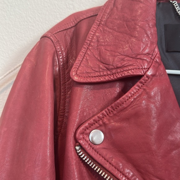 J.Crew Collection Red Washed Genuine Leather Moto Motorcycle Jacket M - Picture 4 of 12